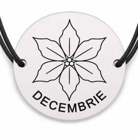 Brățară argint 925 cu bănuț gravat crăciuniță decembrie, șnur negru reglabil — R0700