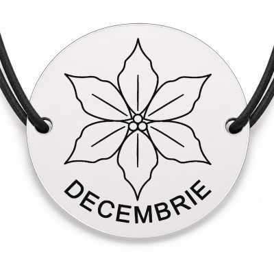 Brățară argint 925 cu bănuț gravat crăciuniță decembrie, șnur negru reglabil — R0700