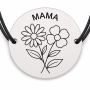 Brățară argint 925 cu bănuț gravat două flori împletite pentru mama, șnur negru reglabil — R0702