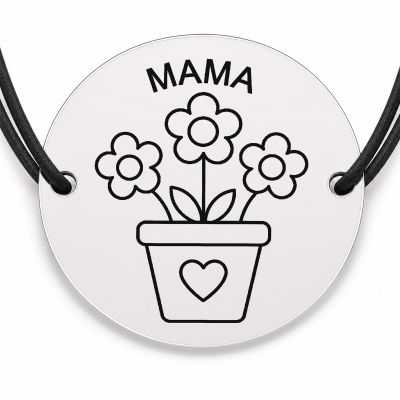 Brățară argint 925 cu bănuț gravat ghiveci cu inimă pentru mama, șnur negru reglabil — R0704