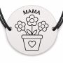 Brățară argint 925 cu bănuț gravat ghiveci cu inimă pentru mama, șnur negru reglabil — R0704