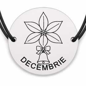 Brățară argint 925 cu bănuț gravat craciunita cu clopotel decembrie, șnur negru reglabil — R0701