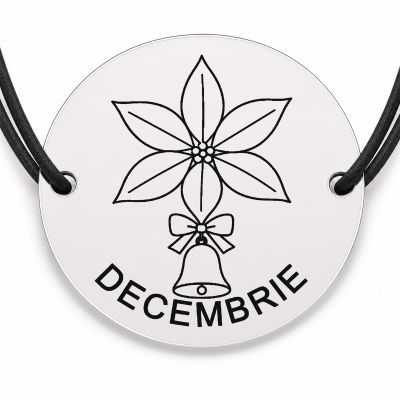 Brățară argint 925 cu bănuț gravat craciunita cu clopotel decembrie, șnur negru reglabil — R0701