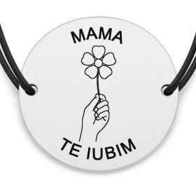 Brățară argint 925 cu bănuț gravat mâna care oferă o floare, șnur negru reglabil — R0706