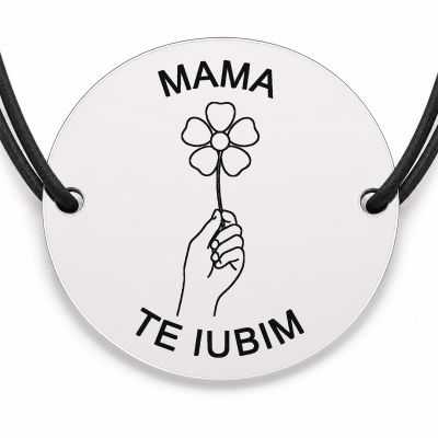 Brățară argint 925 cu bănuț gravat mâna care oferă o floare, șnur negru reglabil — R0706