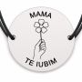 Brățară argint 925 cu bănuț gravat mâna care oferă o floare, șnur negru reglabil — R0706
