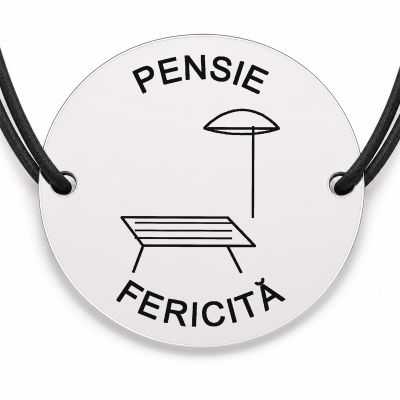 Brățară argint 925 cu bănuț gravat șezlong cu umbrelă, șnur negru reglabil — R0709