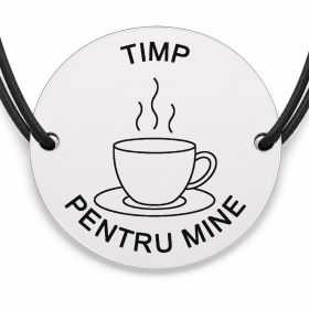 Brățară argint 925 cu bănuț gravat ceasca de cafea aburinda, șnur negru reglabil — R0714
