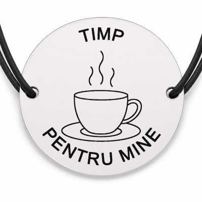 Brățară argint 925 cu bănuț gravat ceasca de cafea aburinda, șnur negru reglabil — R0714
