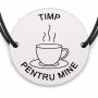Brățară argint 925 cu bănuț gravat ceasca de cafea aburinda, șnur negru reglabil — R0714