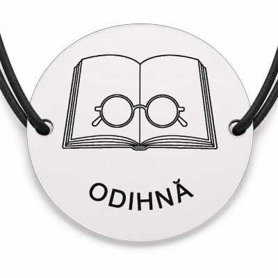 Brățară argint 925 cu bănuț gravat carte cu ochelari, șnur negru reglabil — R0717