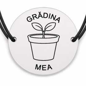 Brățară argint 925 cu bănuț gravat rasad in ghiveci, șnur negru reglabil — R0720