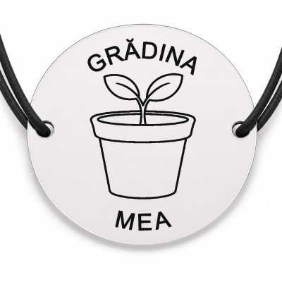 Brățară argint 925 cu bănuț gravat rasad in ghiveci, șnur negru reglabil — R0720