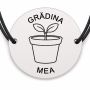 Brățară argint 925 cu bănuț gravat rasad in ghiveci, șnur negru reglabil — R0720