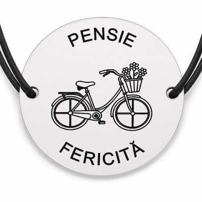 Brățară argint 925 cu bănuț gravat bicicletă cu coș de flori, șnur negru reglabil — R0712