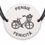 Brățară argint 925 cu bănuț gravat bicicletă cu coș de flori, șnur negru reglabil — R0712