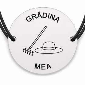 Brățară argint 925 cu bănuț gravat greble și pălărie de paie, șnur negru reglabil — R0719
