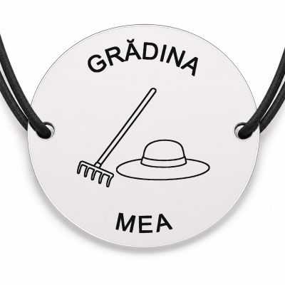 Brățară argint 925 cu bănuț gravat greble și pălărie de paie, șnur negru reglabil — R0719