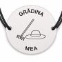 Brățară argint 925 cu bănuț gravat greble și pălărie de paie, șnur negru reglabil — R0719