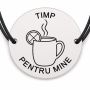 Brățară argint 925 cu bănuț gravat cană cu ceai și lămâie, șnur negru reglabil — R0730