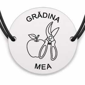 Brățară argint 925 cu bănuț gravat măr și foarfecă de grădină, șnur negru reglabil — R0731