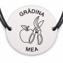 Brățară argint 925 cu bănuț gravat măr și foarfecă de grădină, șnur negru reglabil — R0731