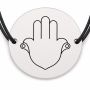 Brățară argint 925 cu bănuț gravat hamsa simplă, șnur negru reglabil — R0743