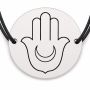 Brățară argint 925 cu bănuț gravat hamsa cu semilună, șnur negru reglabil — R0746