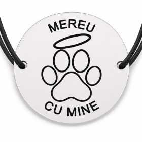 Brățară argint 925 cu bănuț gravat labă cu aureolă, șnur negru reglabil — R0754