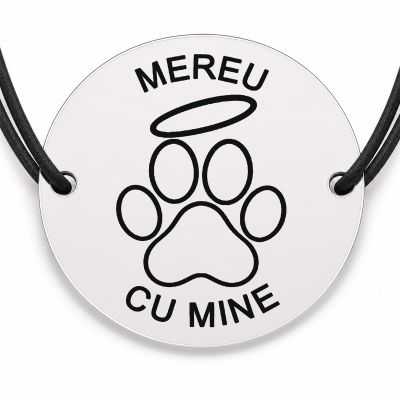 Brățară argint 925 cu bănuț gravat labă cu aureolă, șnur negru reglabil — R0754