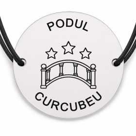 Brățară argint 925 cu bănuț gravat podul curcubeu, șnur negru reglabil — R0756