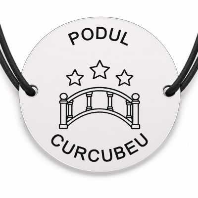 Brățară argint 925 cu bănuț gravat podul curcubeu, șnur negru reglabil — R0756