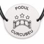 Brățară argint 925 cu bănuț gravat podul curcubeu, șnur negru reglabil — R0756