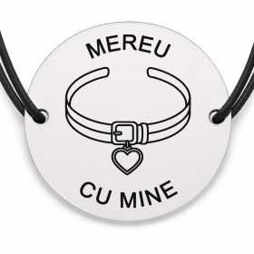 Brățară argint 925 cu bănuț gravat zgardă cu medalion inimă, șnur negru reglabil — R0761