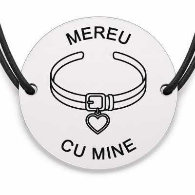 Brățară argint 925 cu bănuț gravat zgardă cu medalion inimă, șnur negru reglabil — R0761