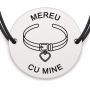 Brățară argint 925 cu bănuț gravat zgardă cu medalion inimă, șnur negru reglabil — R0761