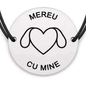 Brățară argint 925 cu bănuț gravat inimă cu urechi de cățel, șnur negru reglabil — R0768