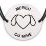 Brățară argint 925 cu bănuț gravat inimă cu urechi de cățel, șnur negru reglabil — R0768