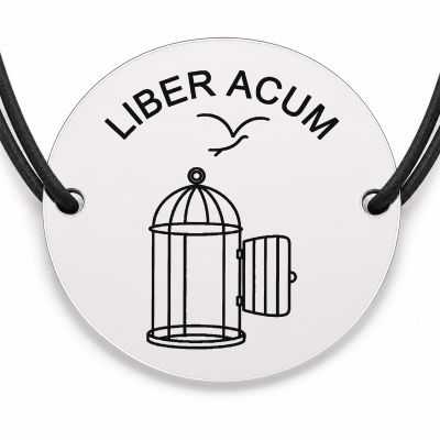 Brățară argint 925 cu bănuț gravat colivie deschisă, șnur negru reglabil — R0777