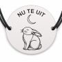 Brățară argint 925 cu bănuț gravat iepure sub semilună, șnur negru reglabil — R0779
