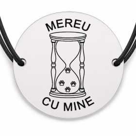 Brățară argint 925 cu bănuț gravat clepsidră cu lăbuțe, șnur negru reglabil — R0782