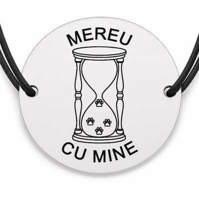 Brățară argint 925 cu bănuț gravat clepsidră cu lăbuțe, șnur negru reglabil — R0782
