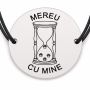 Brățară argint 925 cu bănuț gravat clepsidră cu lăbuțe, șnur negru reglabil — R0782