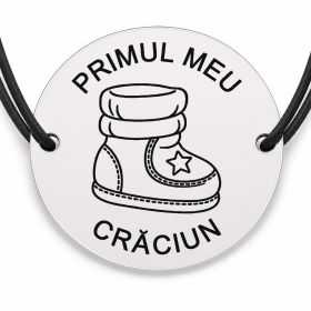 Brățară argint 925 cu bănuț gravat botoșel cu steluță, șnur negru reglabil — R0783