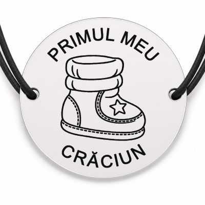 Brățară argint 925 cu bănuț gravat botoșel cu steluță, șnur negru reglabil — R0783