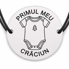 Brățară argint 925 cu bănuț gravat body de bebe cu brăduț, șnur negru reglabil — R0784