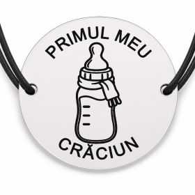 Brățară argint 925 cu bănuț gravat biberon cu fular, șnur negru reglabil — R0785