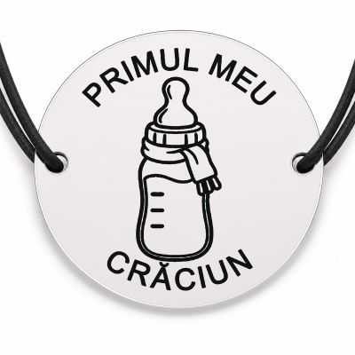 Brățară argint 925 cu bănuț gravat biberon cu fular, șnur negru reglabil — R0785