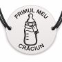 Brățară argint 925 cu bănuț gravat biberon cu fular, șnur negru reglabil — R0785