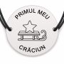 Brățară argint 925 cu bănuț gravat sanie mică cu stea, șnur negru reglabil — R0787